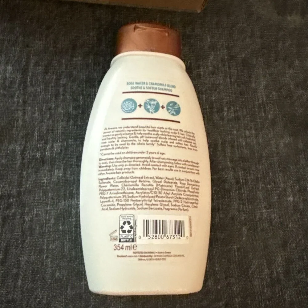 Aveeno Rose Water Chamomile Shampoo for Sensitive Scalp 12 Fl Oz Sulfate Free